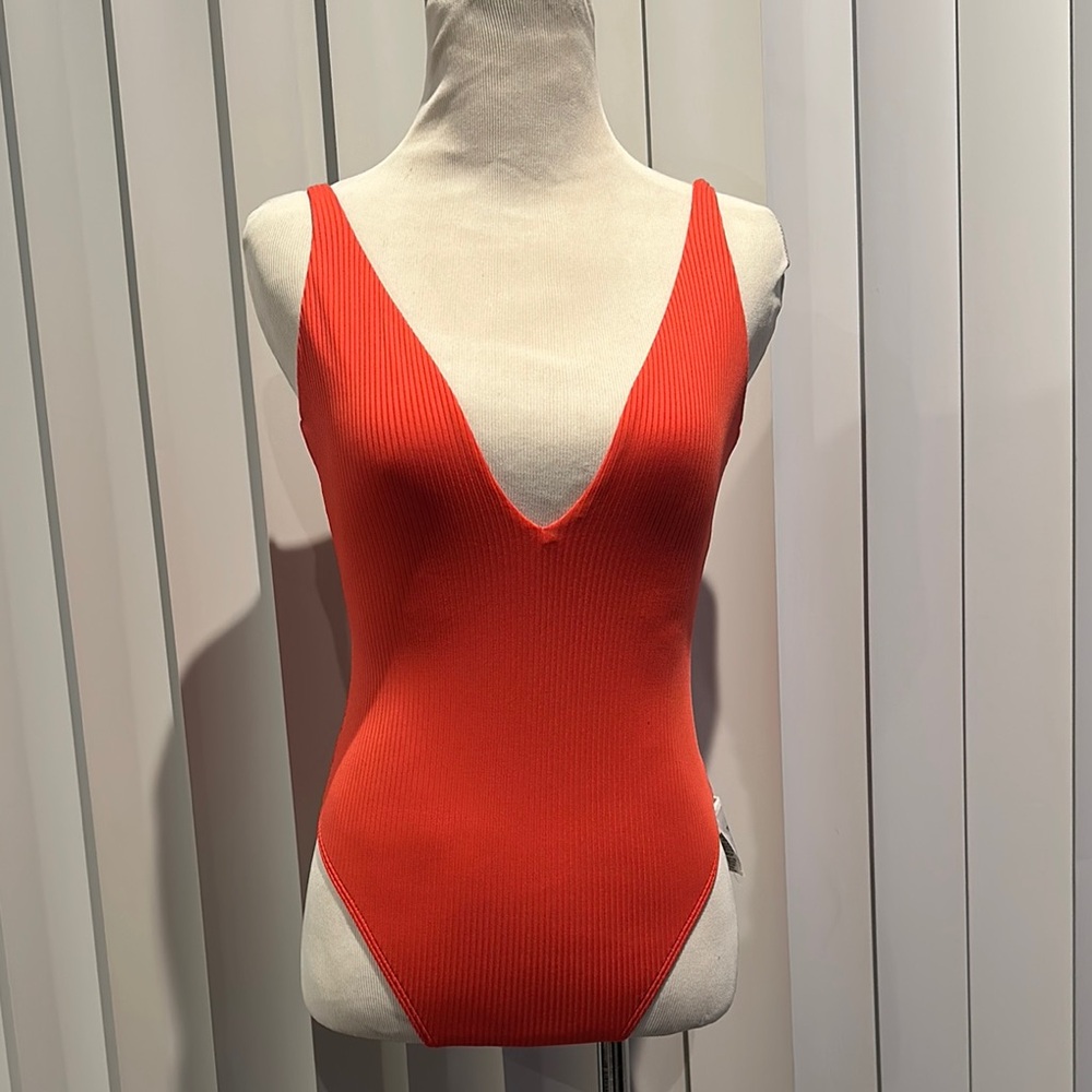 Vibrant Orange/Pink Ribbed Swimsuit